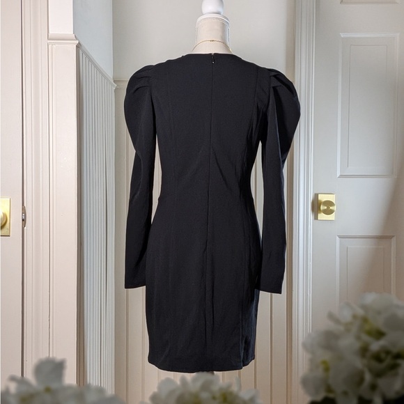 H&M Black Puff Sleeve Bodycon Dress NWT Size M - Picture 2 of 7